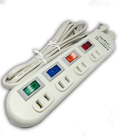 Taiwan 4 Outlet, On/Off switch, Surge Protection AC Power Strip, 15A 125V